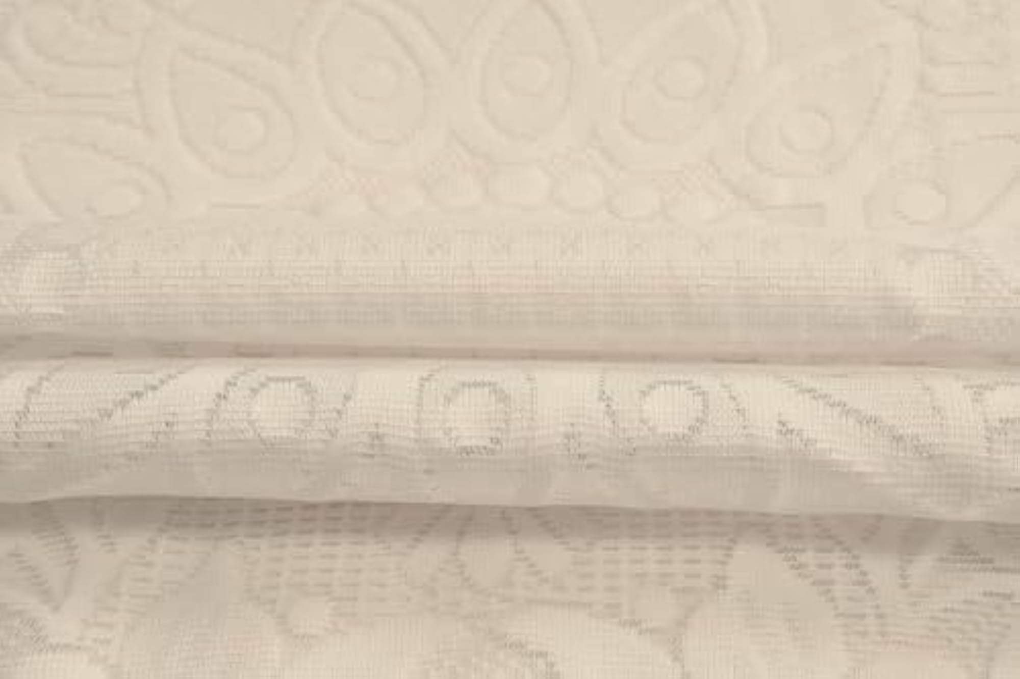 Square Floral Center Table Cover, 2-Seater Size, Light Cream